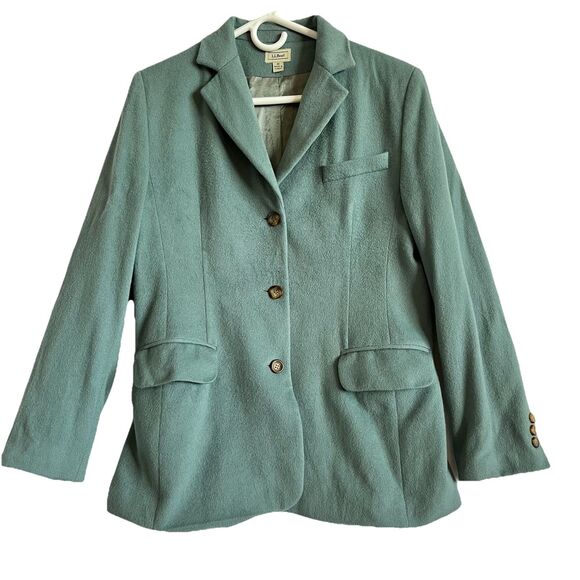 L.L. Bean Blazer Womens Green M Single Breasted Tweed Sz 8R Wool Cashmere - Picture 1 of 8